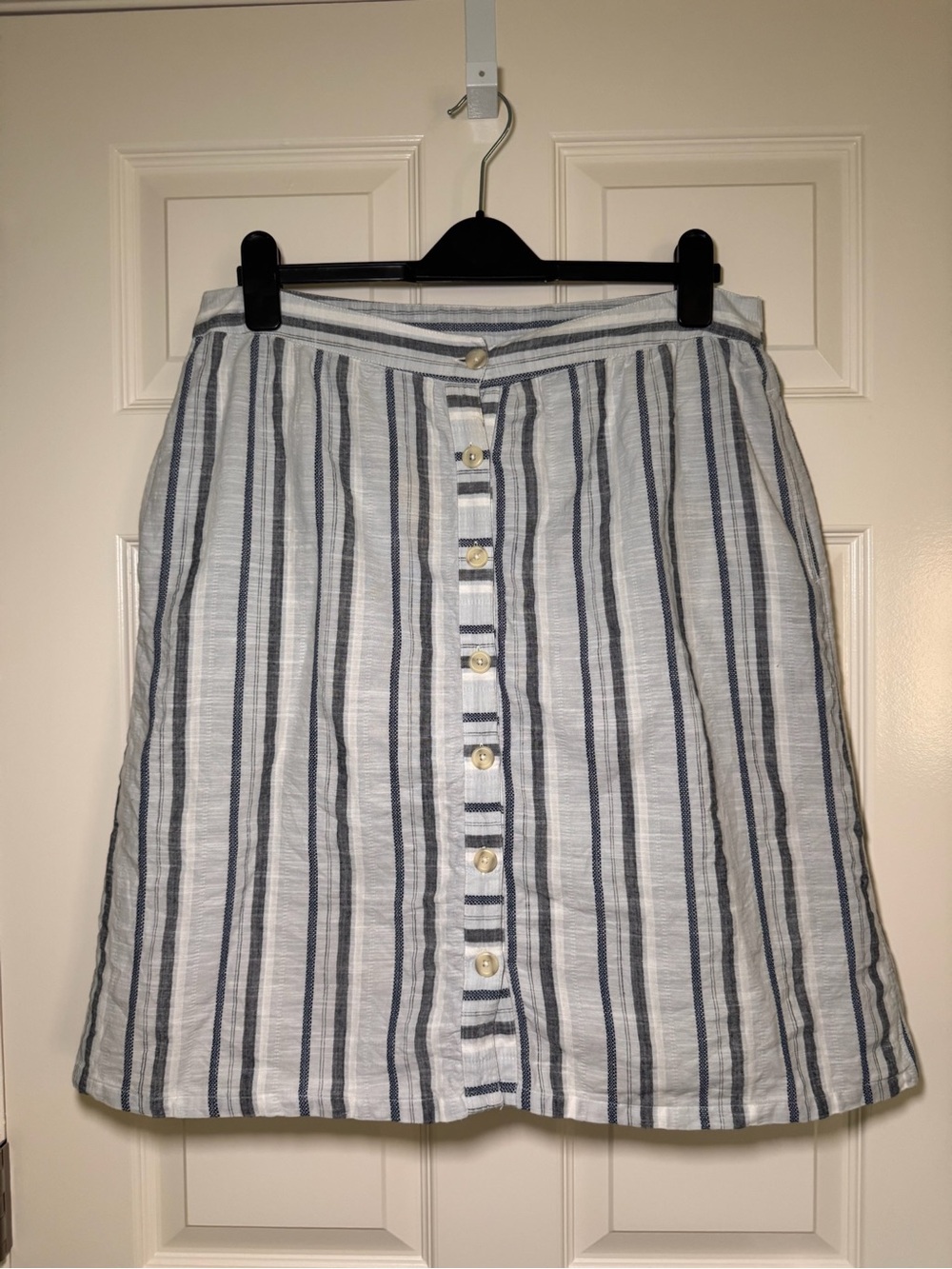 Fat Face Navy and White Vertical-Stripe Button Skirt summer beach resort wear